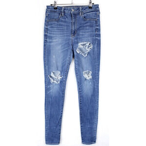 American Eagle Stretch Jegging Jeans High Rise Ripped Women 6 Blue indie‎ Rocker